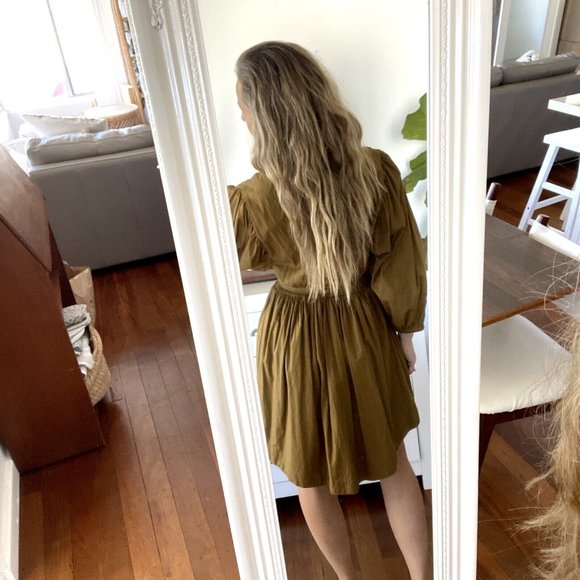 YAS Medium 10 Mustard Long Sleeve Dress RRP $129 Balloon Knee Length Ermi Cotton - Picture 10 of 12